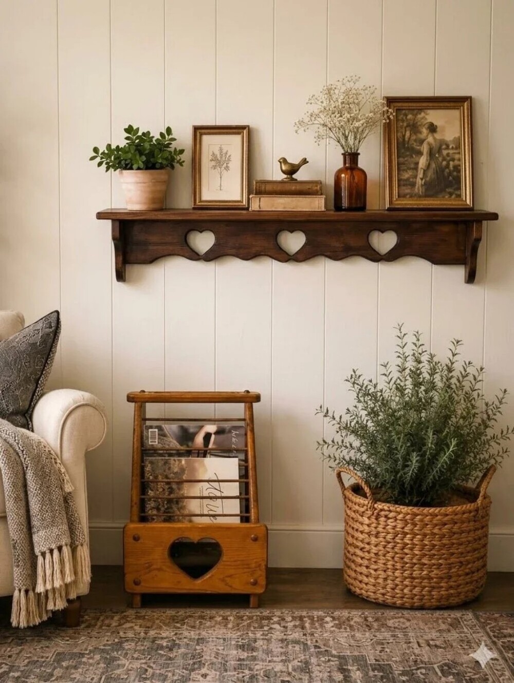 Vintage Wood Heart Cut Out Shelf 3 Ft